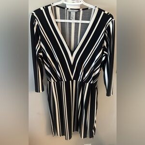 H&M Black and White V-Neck Striped Dress